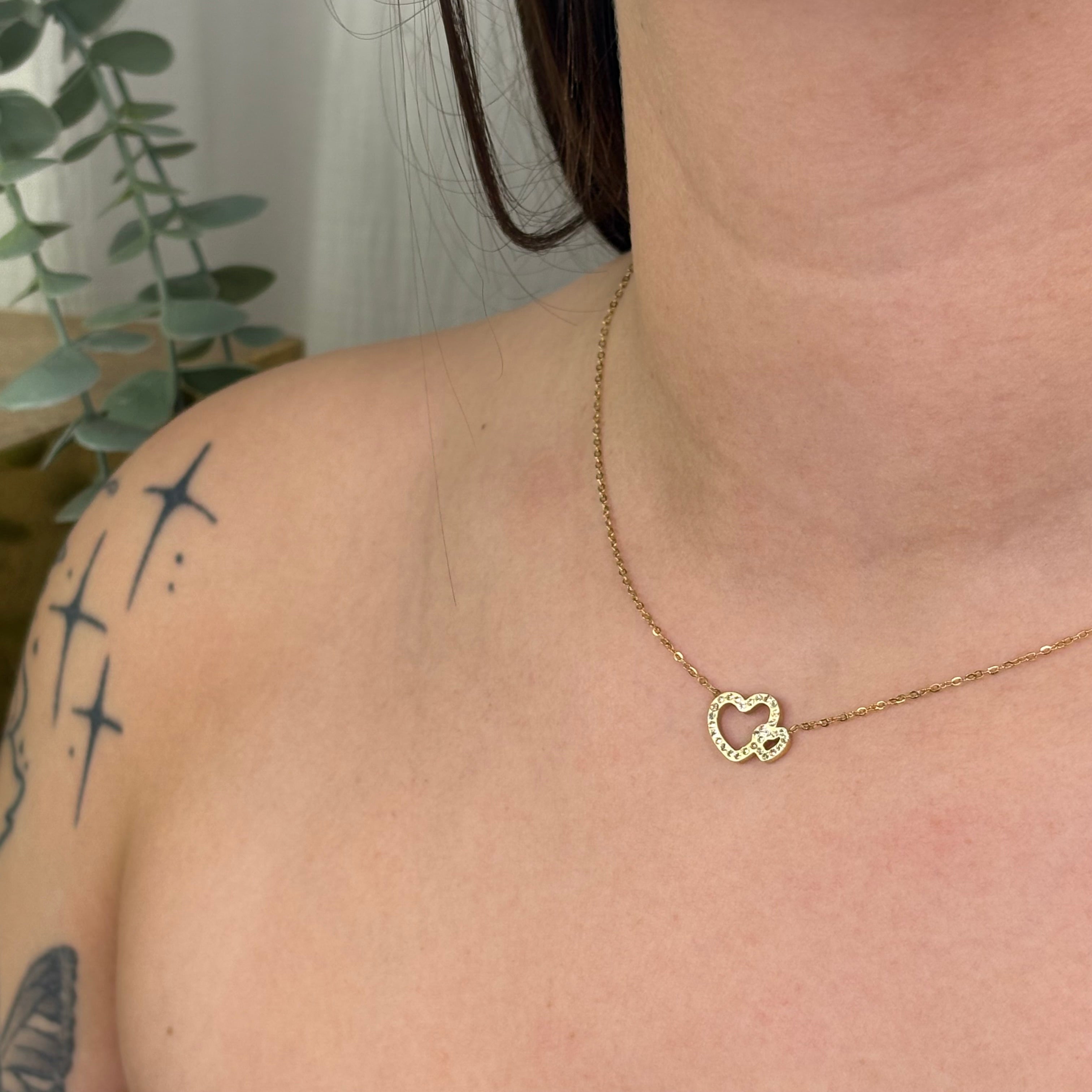 Collier cœurs strass