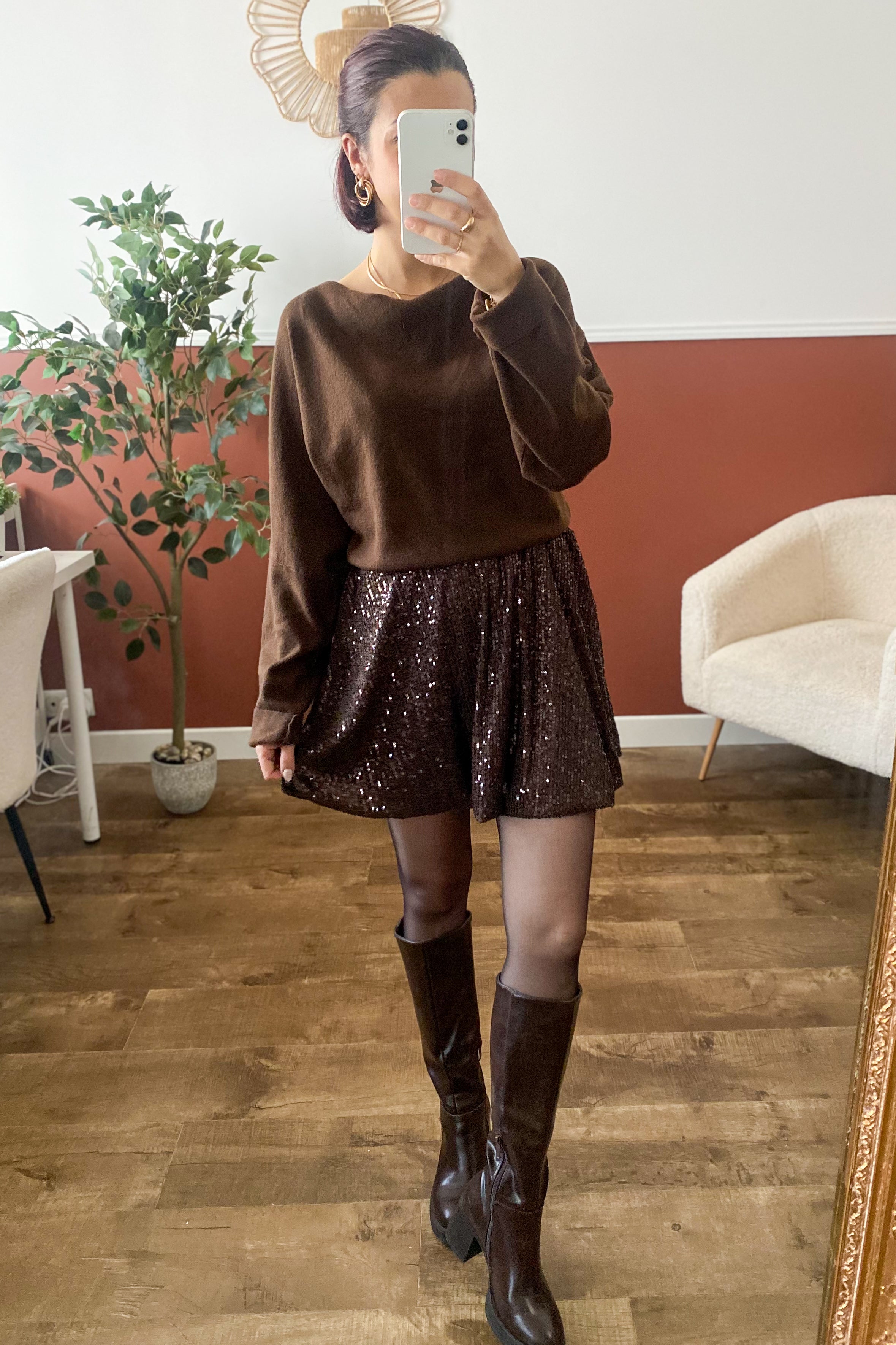 Jupe à sequins chocolat