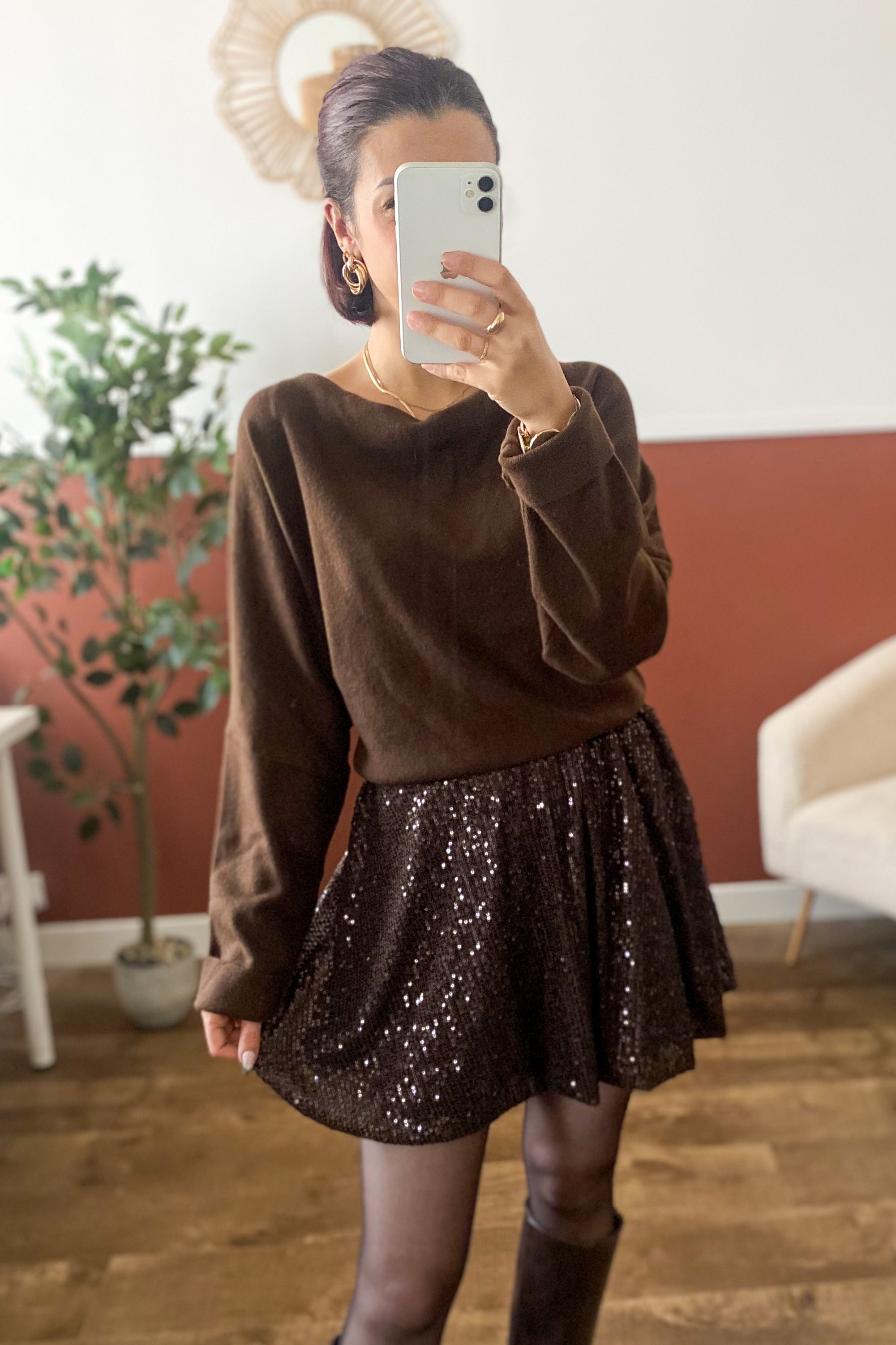 Jupe à sequins chocolat